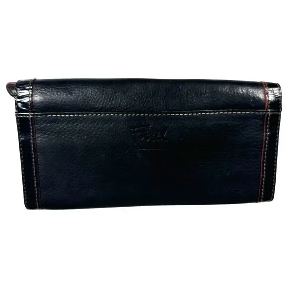 Fossil Vintage Black Pebbled Leather Accordion Wallet - Picture 2 of 4